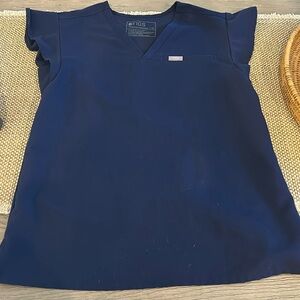 Figs XS Natal Flutter Sleeve Scrub Top-Navy